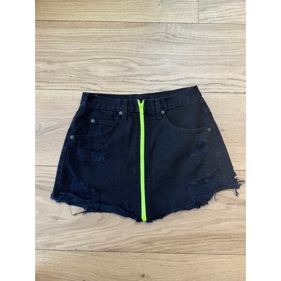 Carmar Black Neon Beatrice Denim Zip Distressed Zippered Skirt, Size 28 - Picture 1 of 4